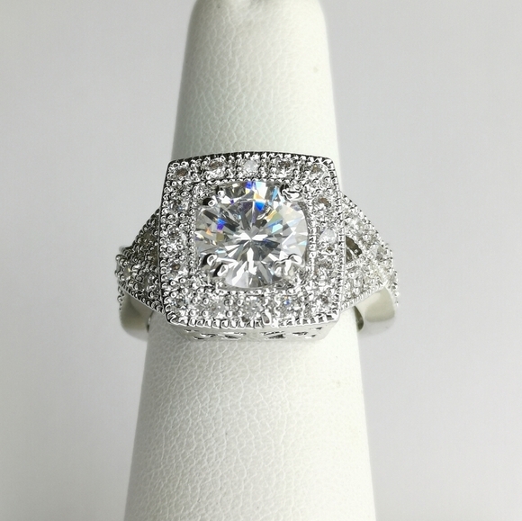 Vintage inspired 3ct CZ ring 14k white gold overlay size 6 🆕 - Picture 2 of 6
